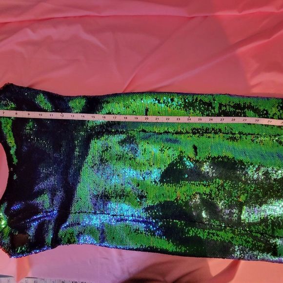 MILLY Green Iridescent Sequin Cocktail Dress - Picture 7 of 11